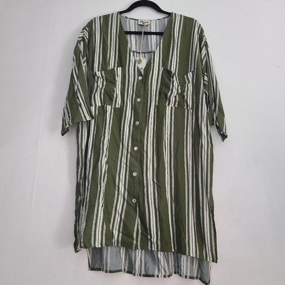 Show Me Your Mumu Green Striped Buttondown Tunic - Picture 1 of 4